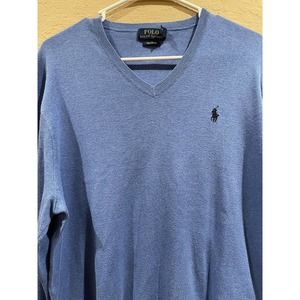 Polo Ralph Lauren Sweater Men Size Large Light Blue V-Neck Pullover Pima Cotton